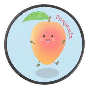 Cute happy mango yellow cartoon illustration hockey puck