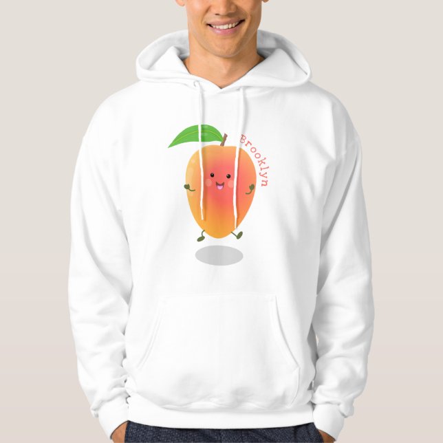 Cute happy mango yellow cartoon illustration hoodie (Front)