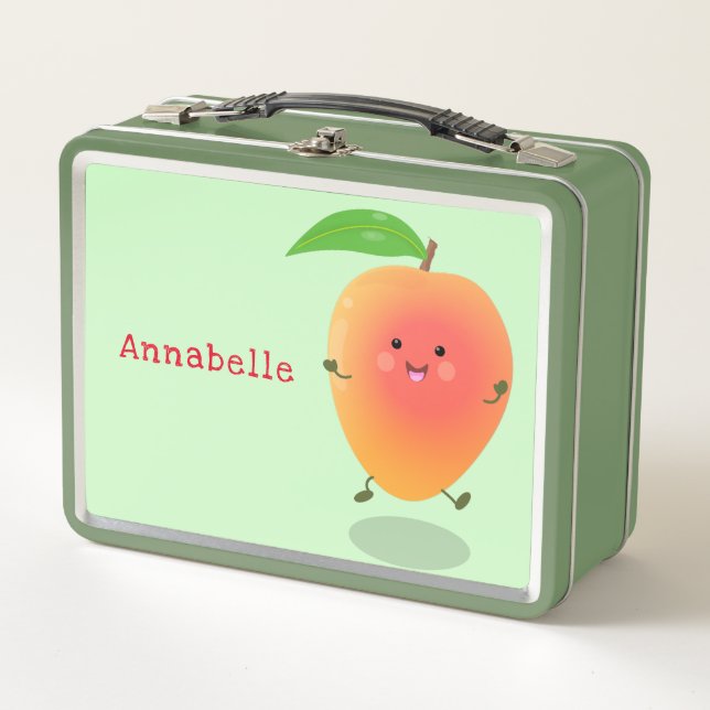 Cute happy mango yellow cartoon illustration metal lunch box (Front)