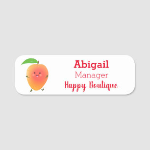 Cute happy mango yellow cartoon illustration  name tag