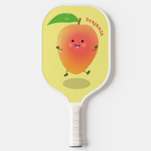 Cute happy mango yellow cartoon illustration  pickleball paddle