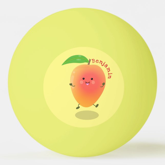 Cute happy mango yellow cartoon illustration ping pong ball (Front)