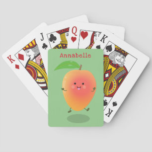 Cute happy mango yellow cartoon illustration playing cards
