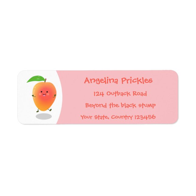 Cute happy mango yellow cartoon illustration return address label (Front)