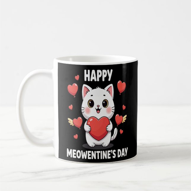Cute Happy Meowentine’s Day Coffee Mug for Cat Lov (Left)