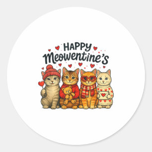 Cute Happy Meowentines Valentine Cats Love Men Wom Classic Round Sticker