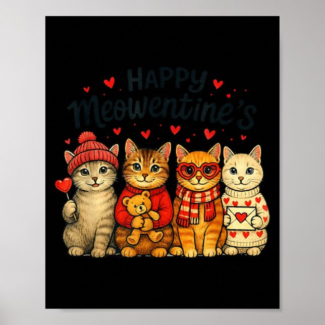 Cute Happy Meowentines Valentine Cats Love Men Wom Poster (Front)