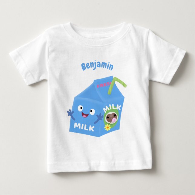 Cute happy milk carton character cartoon baby T-Shirt (Front)