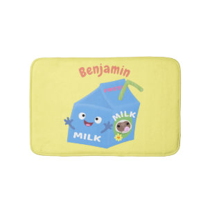 Cute happy milk carton character cartoon bath mat
