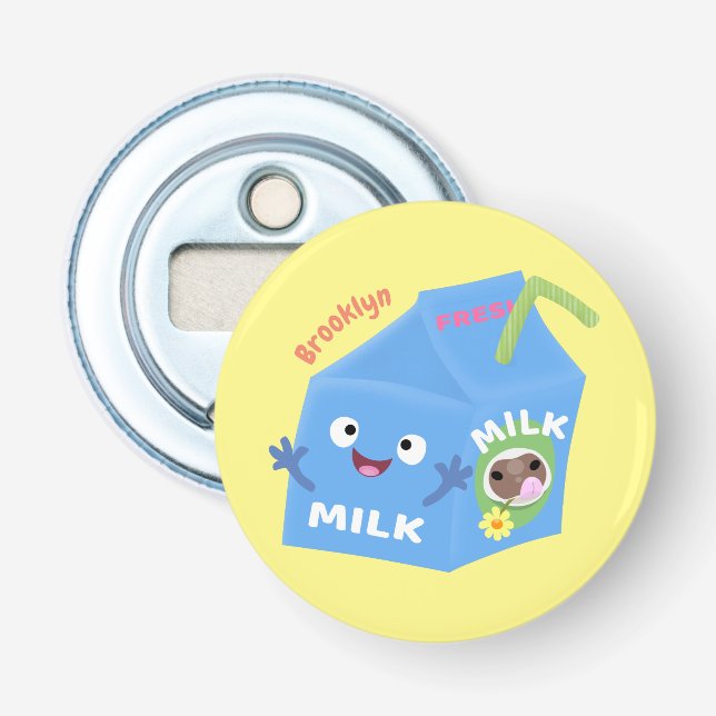Cute happy milk carton character cartoon bottle opener (Front)