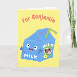 Cute happy milk carton character cartoon card
