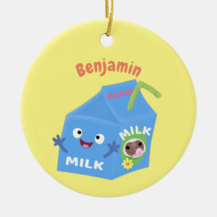 Cute happy milk carton character cartoon ceramic ornament