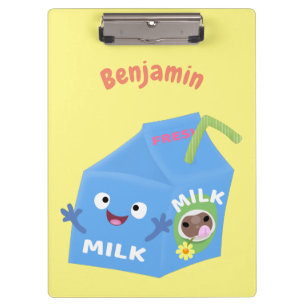 Cute happy milk carton character cartoon clipboard