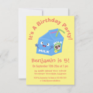 Cute happy milk carton character cartoon invitation