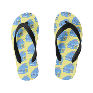 Cute happy milk carton character cartoon kid's thongs