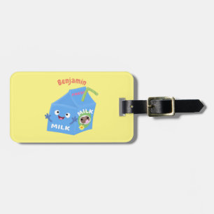 Cute happy milk carton character cartoon luggage tag