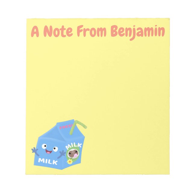 Cute happy milk carton character cartoon notepad (Front)
