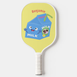 Cute happy milk carton character cartoon  pickleball paddle