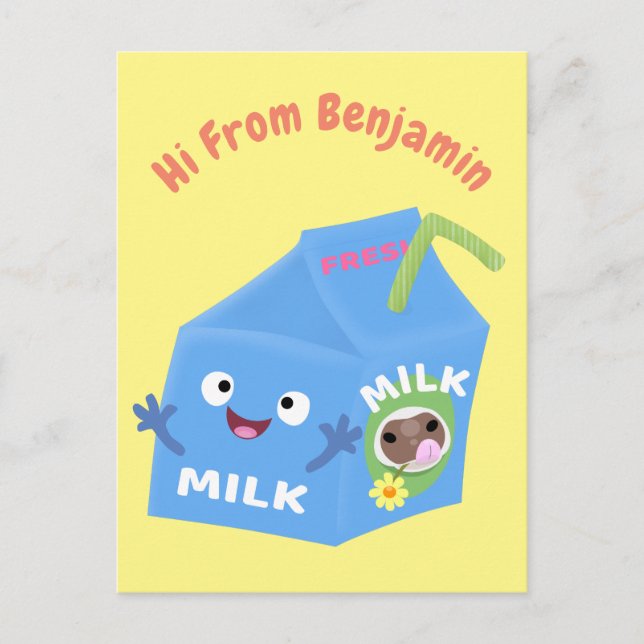 Cute happy milk carton character cartoon postcard (Front)