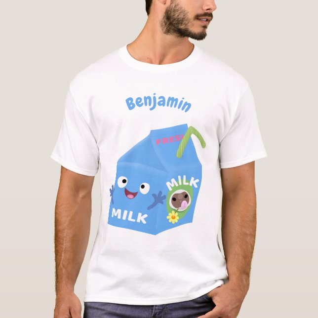 Cute happy milk carton character cartoon T-Shirt (Front)