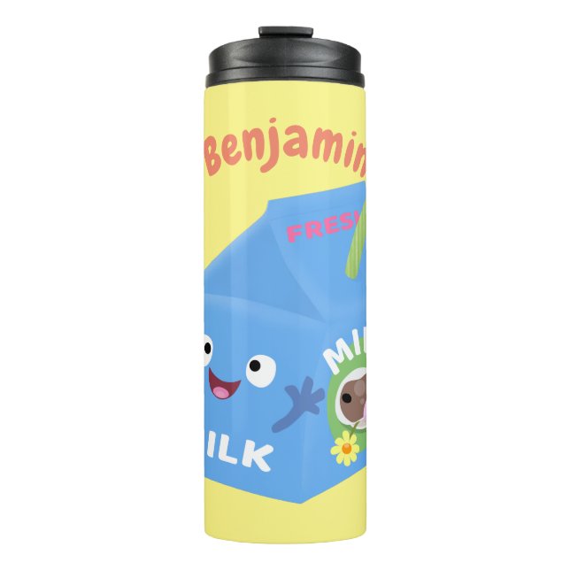 Cute happy milk carton character cartoon thermal tumbler (Front)