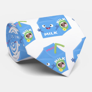 Cute happy milk carton character cartoon tie