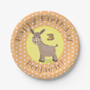 Cute happy mini donkey cartoon illustration paper plate