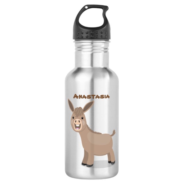 Cute happy miniature donkey cartoon illustration 532 ml water bottle (Front)