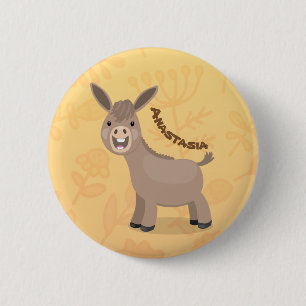 Cute happy miniature donkey cartoon illustration 6 cm round badge