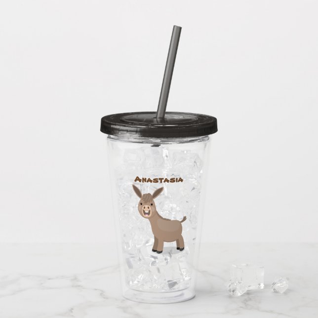 Cute happy miniature donkey cartoon illustration acrylic tumbler (Back Ice)