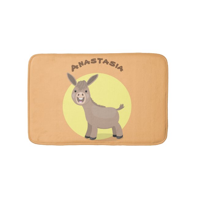 Cute happy miniature donkey cartoon illustration bath mat (Front)