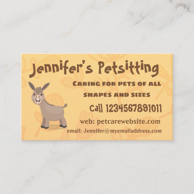 Cute happy miniature donkey cartoon illustration business card (Front)