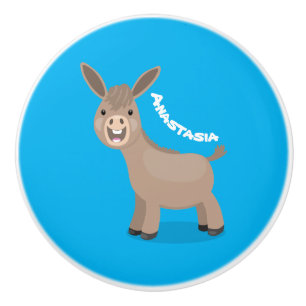 Cute happy miniature donkey cartoon illustration ceramic knob