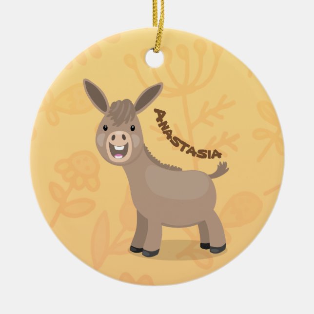 Cute happy miniature donkey cartoon illustration ceramic ornament (Front)