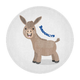 Cute happy miniature donkey cartoon illustration cutting board