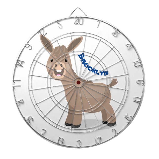 Cute happy miniature donkey cartoon illustration dartboard (Front)
