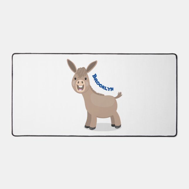 Cute happy miniature donkey cartoon illustration desk mat (Front)