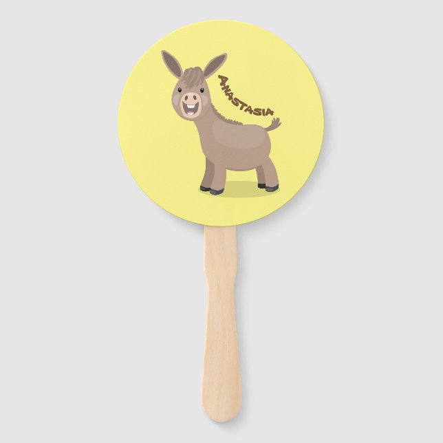 Cute happy miniature donkey cartoon illustration hand fan (Front)