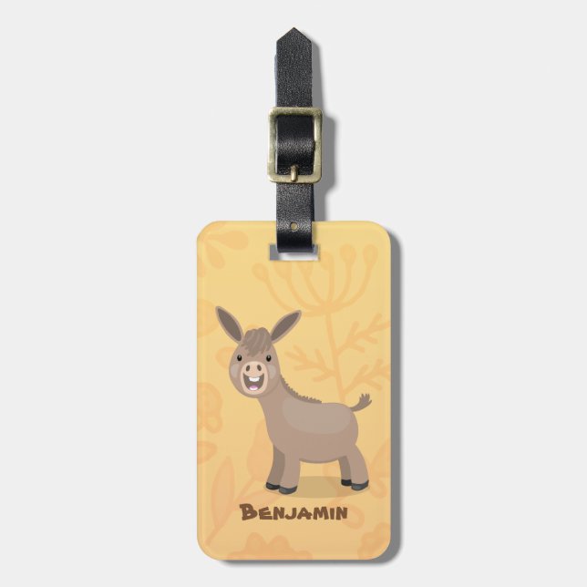 Cute happy miniature donkey cartoon illustration luggage tag (Front Vertical)