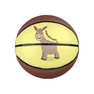 Cute happy miniature donkey cartoon illustration mini basketball