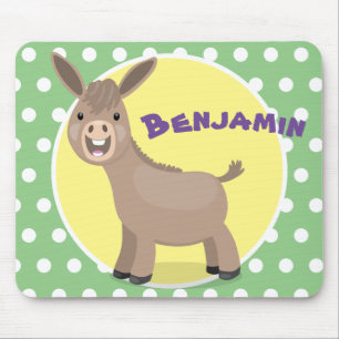 Cute happy miniature donkey cartoon illustration mouse pad