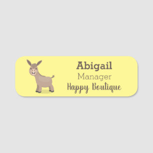 Cute happy miniature donkey cartoon illustration name tag