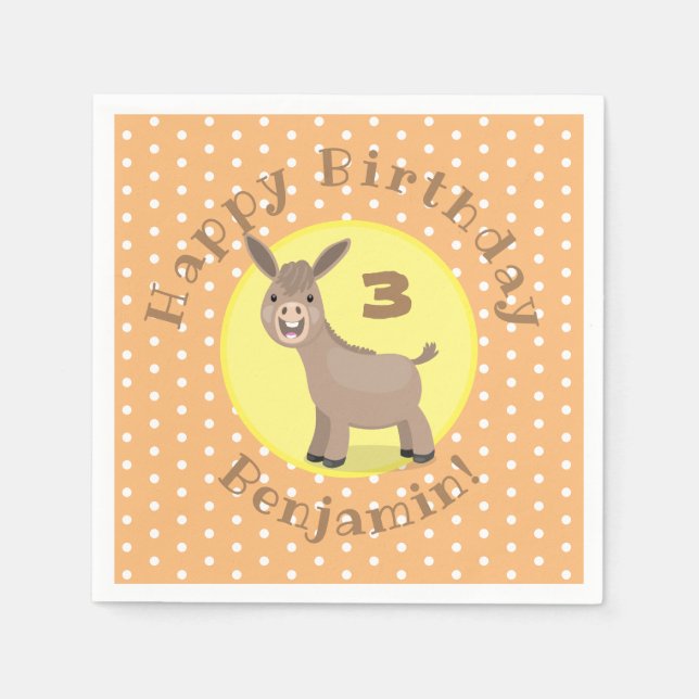 Cute happy miniature donkey cartoon illustration napkin (Front)