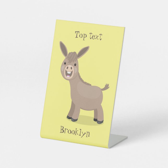 Cute happy miniature donkey cartoon illustration pedestal sign (Front)