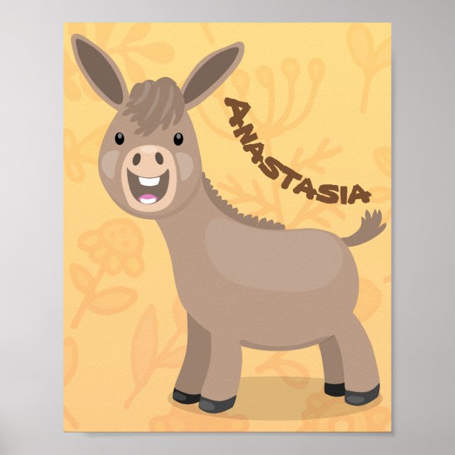 Cute happy miniature donkey cartoon illustration poster (Front)