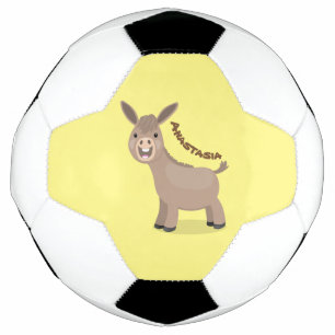 Cute happy miniature donkey cartoon illustration soccer ball