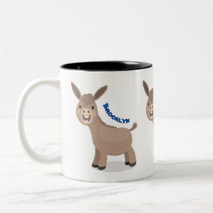 Cute happy miniature donkey cartoon illustration Two-Tone coffee mug