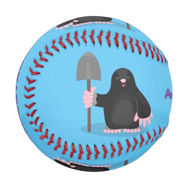 Cute happy mole cartoon illustration baseball (Front Left)