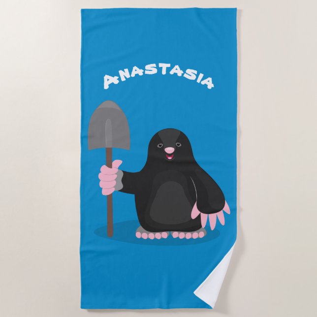 Cute happy mole cartoon illustration beach towel (Front)
