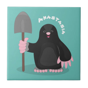 Cute happy mole cartoon illustration ceramic tile